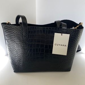 Cuyana Black Leather Tote Bag in Textured Black NWT & extra wide strap included